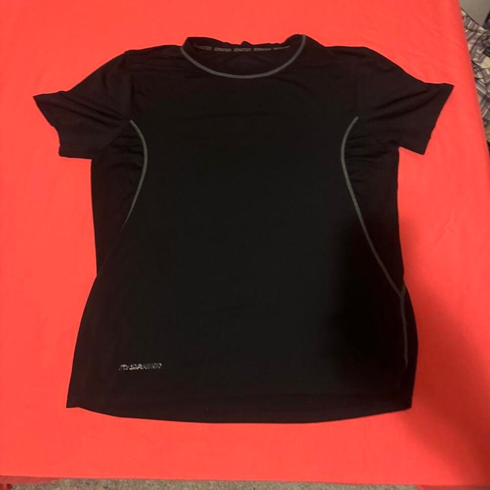 Black Starter compression shirt with gray piping along the sides- Size M